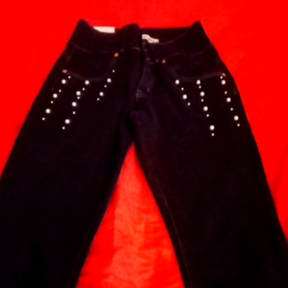 My Love skinny stretch jeans with beaded look size 6 dark blue denim
